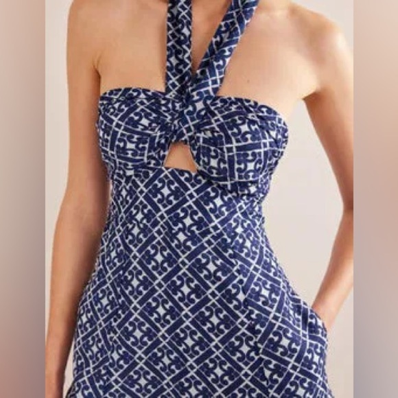 Boden halter dress, navy and white, size 10 - Picture 2 of 16